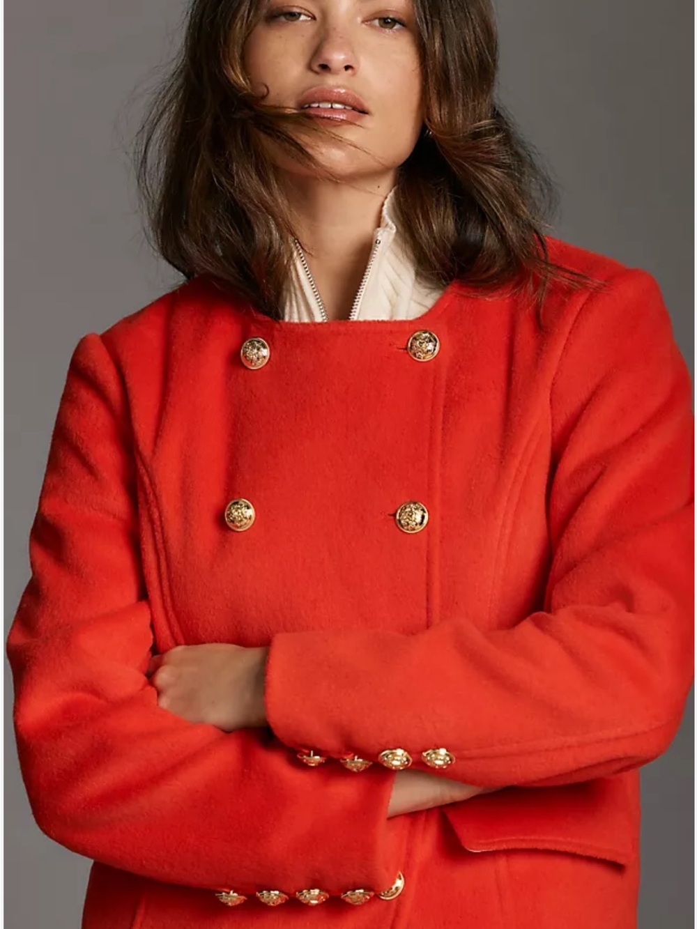 Anthropologie Maeve twofer Women's Double-Breasted Orange military stylePea Coat